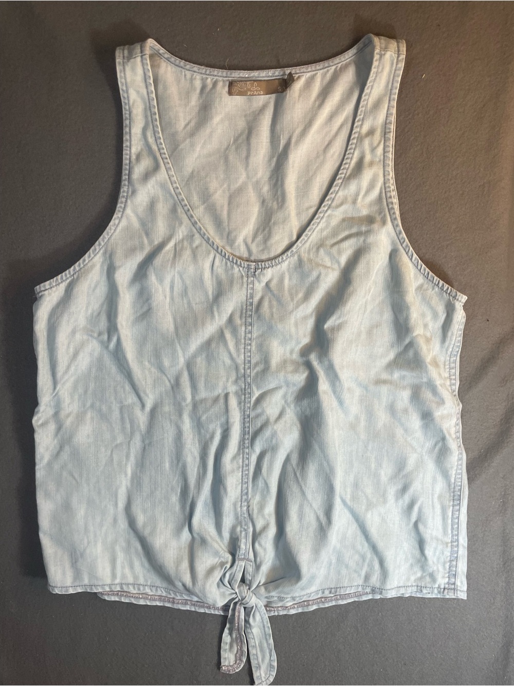 prAna Light Wash Tie-Front Chambray Tank Top Blouse